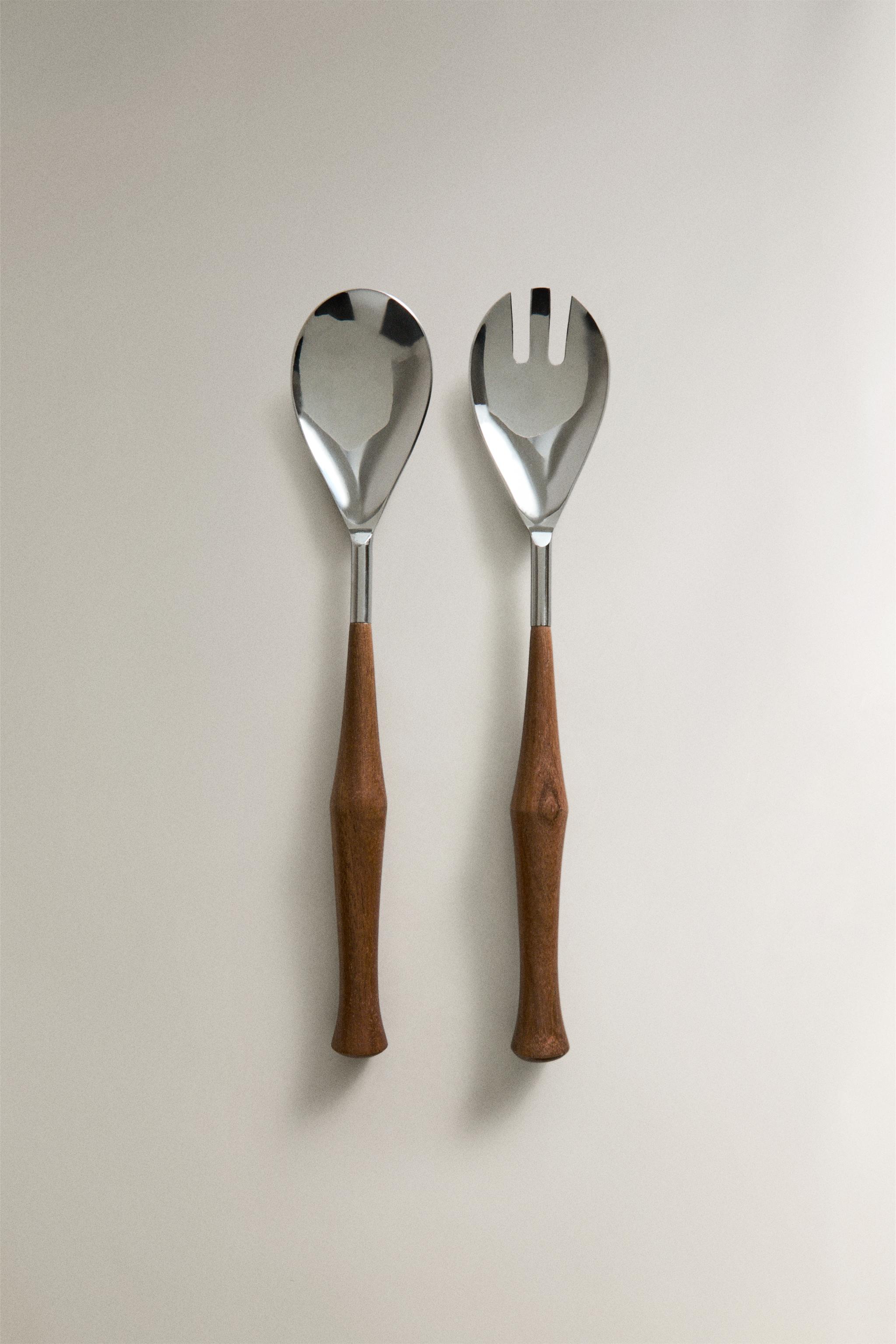 STEEL AND WOOD SALAD CUTLERY SET (SET OF 2)